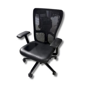Pre-Owned Haworth Zody Task Chair – Leather Seat w/ Mesh Back and Black Base