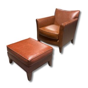 Pre-Owned Brown Leather Chair & Ottoman Set