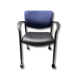 Pre-Owned Trendway S1 Series Ergonomic Task Chair with Black Steel Frame, Black Vinyl Seat and Blue Upholstery Back